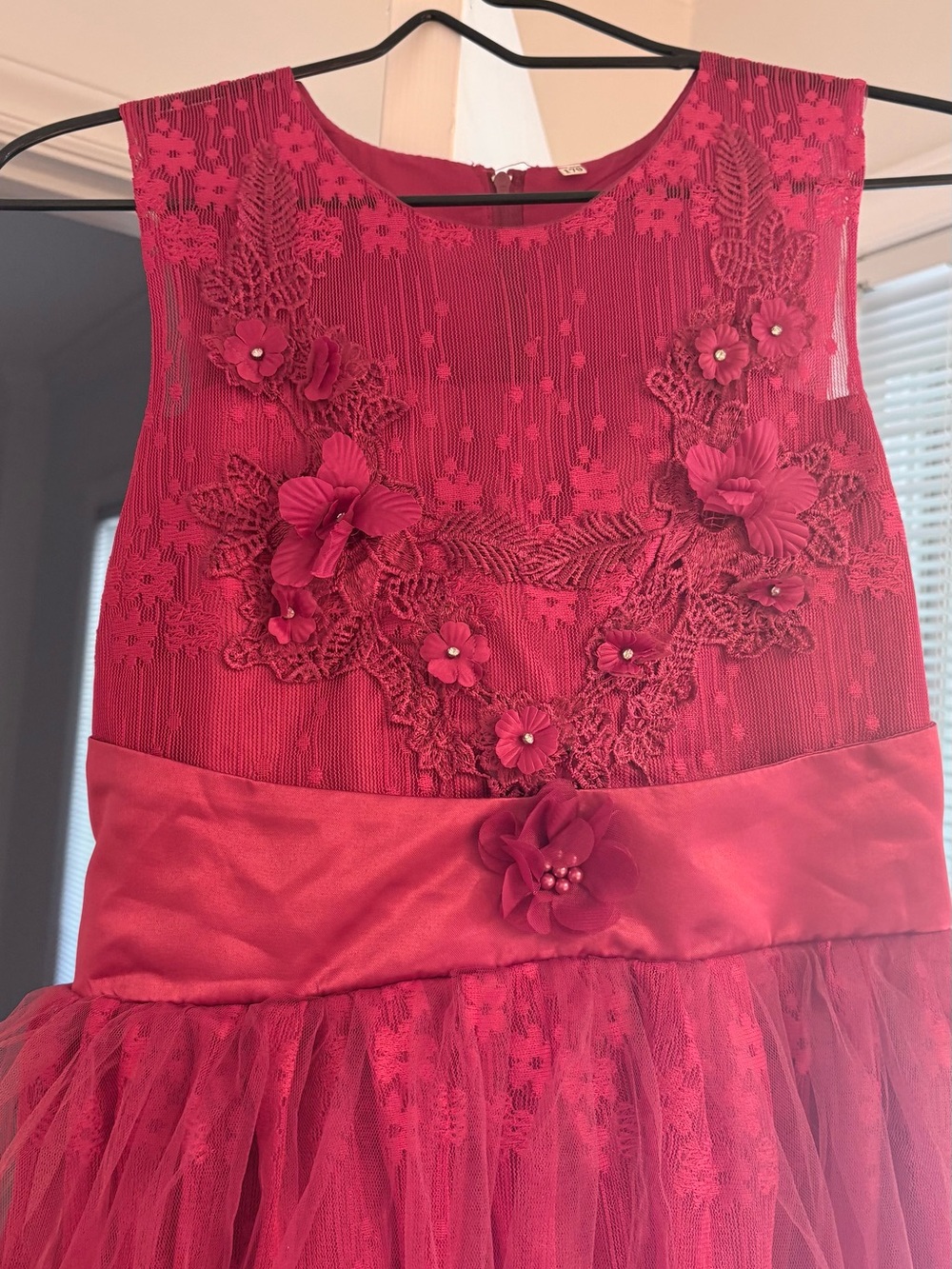Girls Red Floral Lace & Tulle Formal Dress